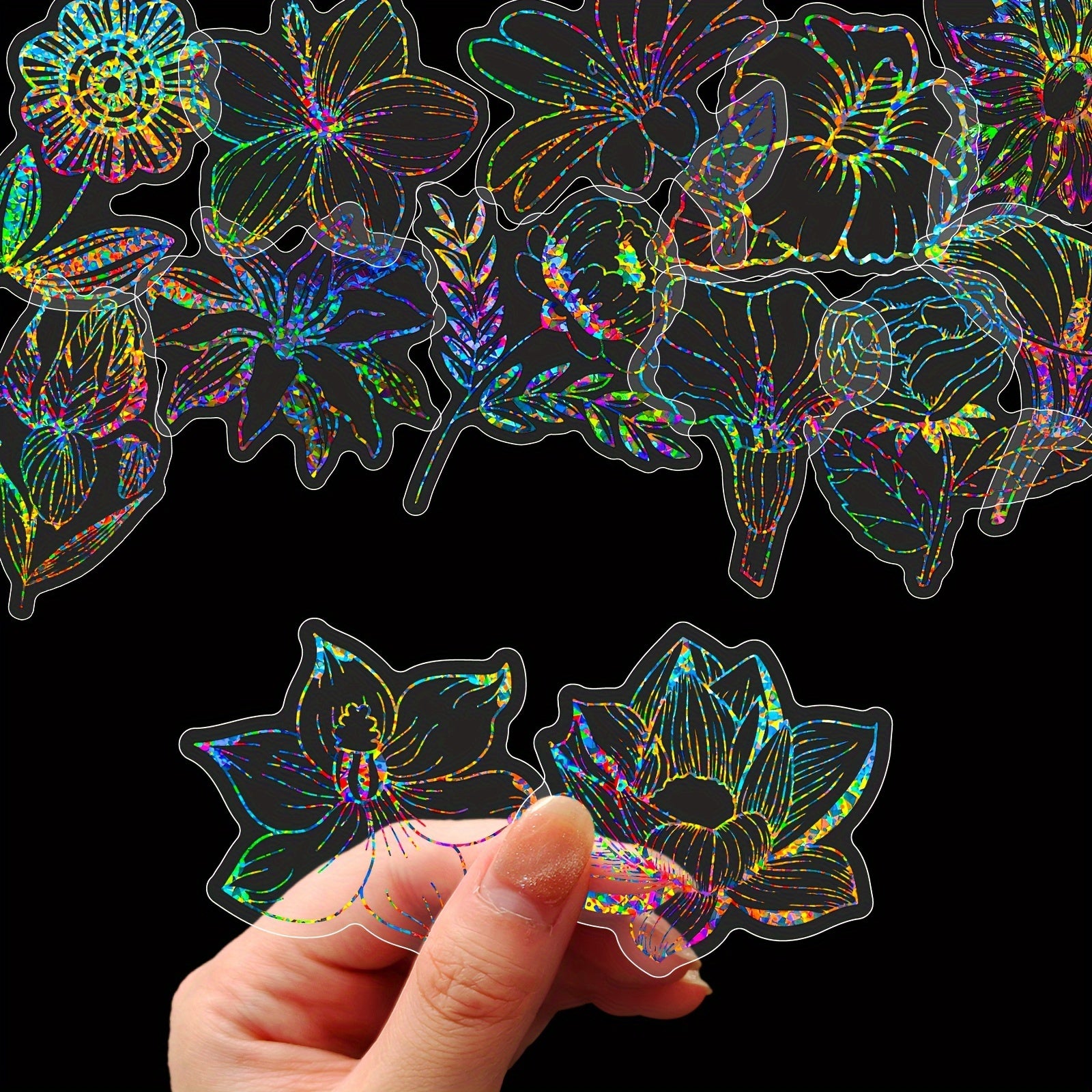 100pcs Holographic Flower & Leaf Stickers for Journals Bikes Helmets