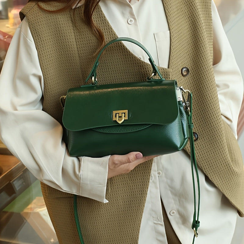 Cowhide Shopping Bag for Women Leather Handbag Secure Buckle Closure