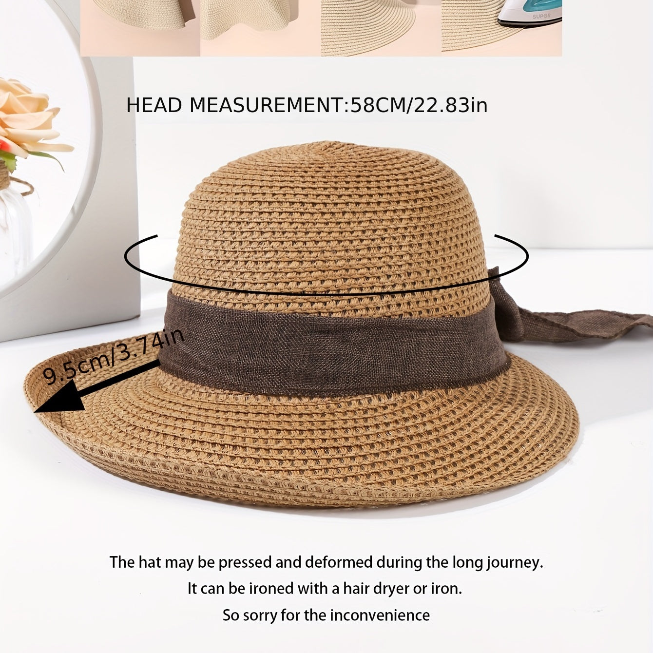 Vintage Rolled Brim Sun Hat Straw Fedora Summer Outdoor Beach Hats