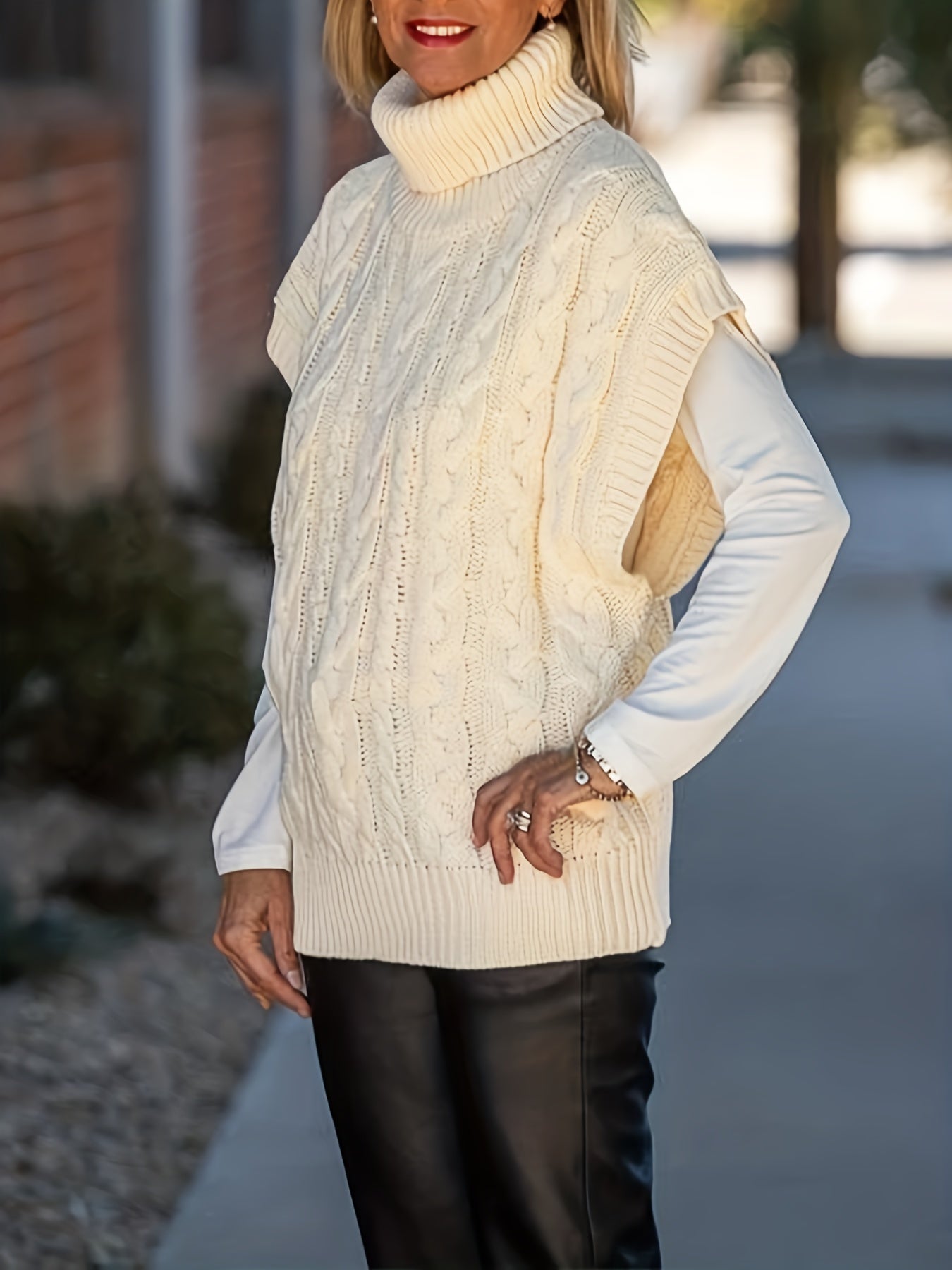  Boho Sweater Women's Plus Solid Cable Batwing Sleeve High Neck Sweater