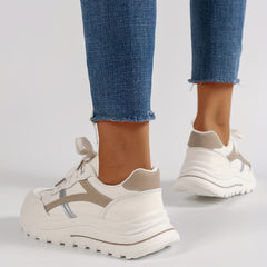 Women's Colorblock Flatform Sneakers Lace Up Low Round Toe Casual Shoes