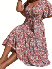  Ditsy Floral Print Ruffle Sleeve Dress