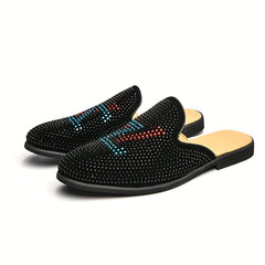 Women's Letter & Rhinestone Flat Mules Closed Toe Slip On Shoes