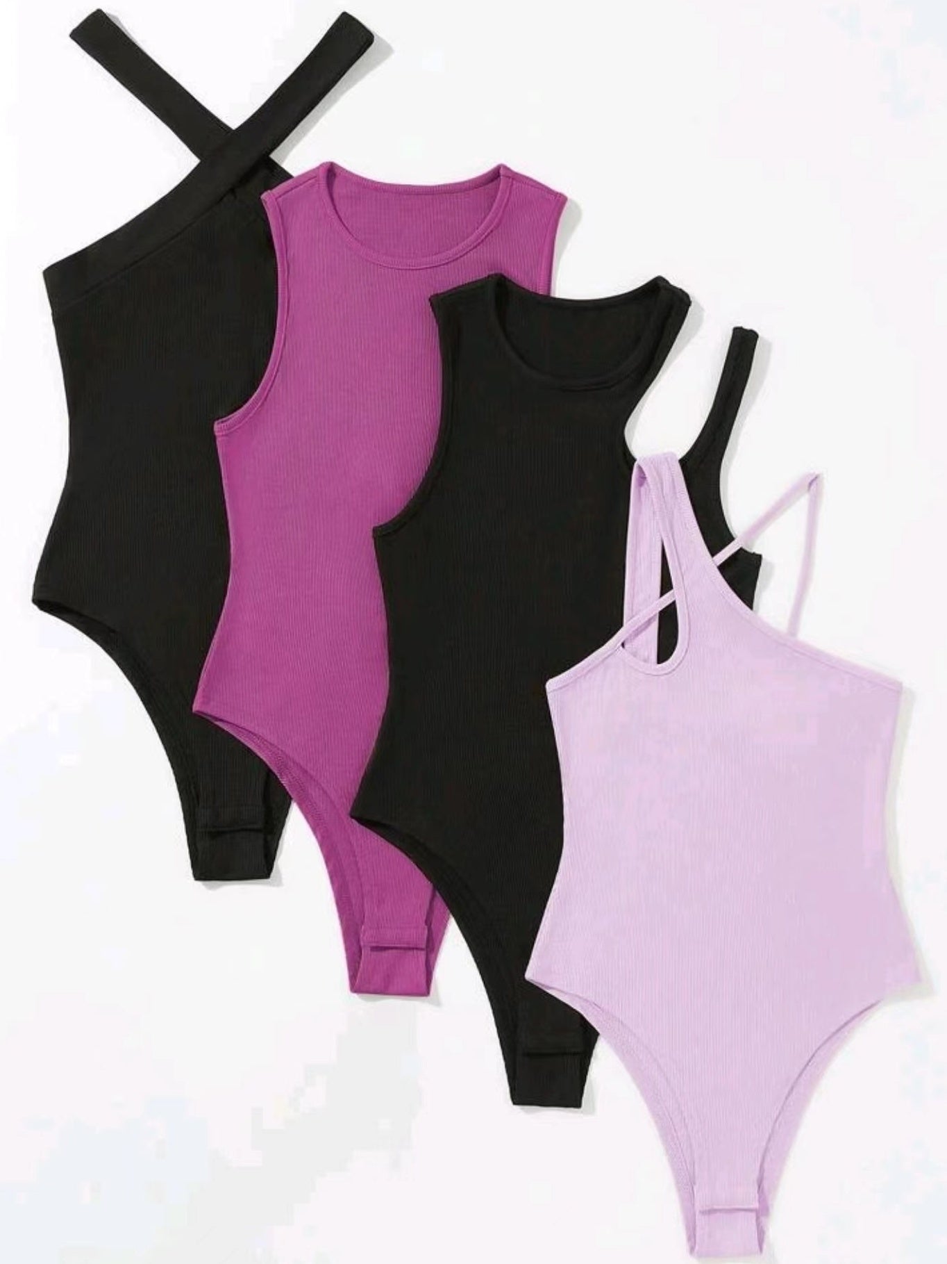 Ribbed Knit Bodysuit 4 Pack Sleeveless Sexy Casual Bodysuits