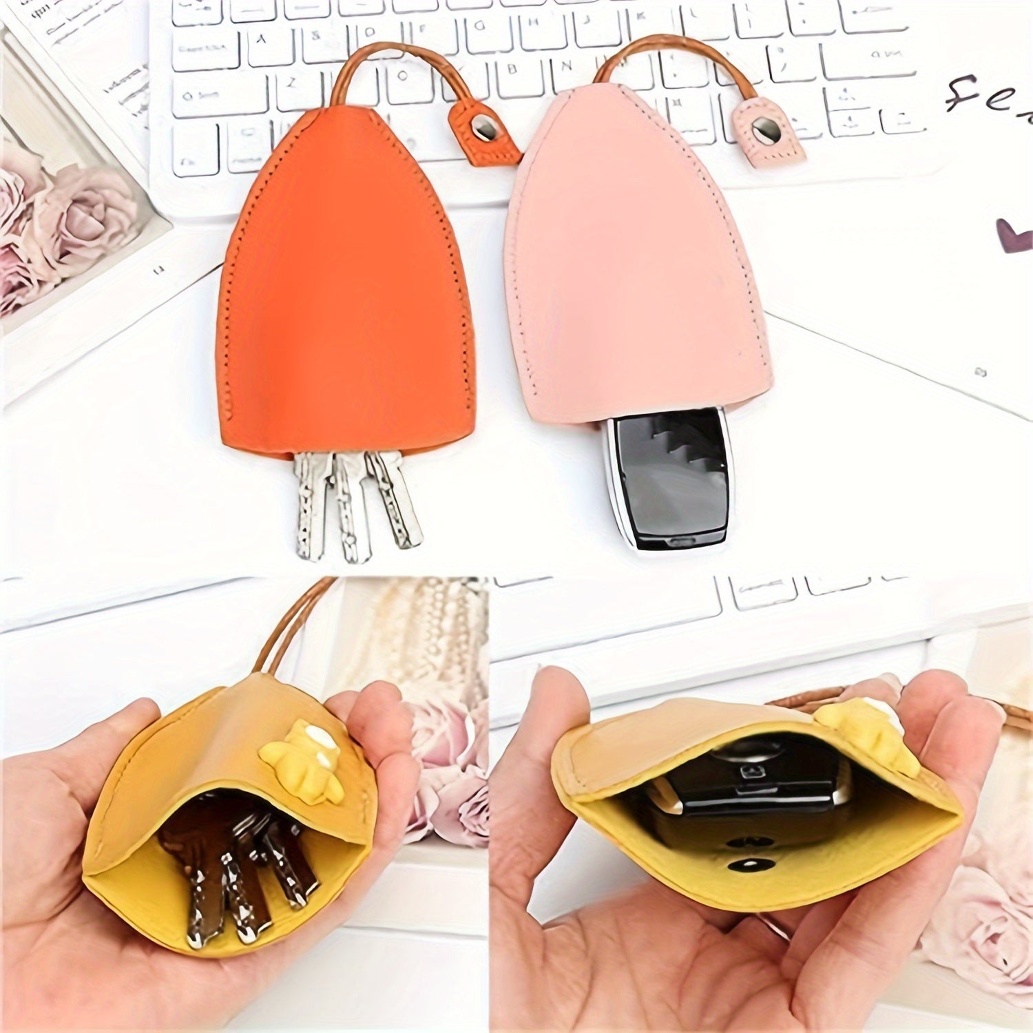PU Leather Key Case Key Holder Portable Keychain Keyring