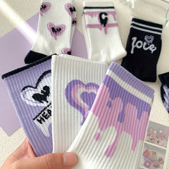 7 Pairs Heart Print Socks Comfy & All match Street Socks Women's Stockings