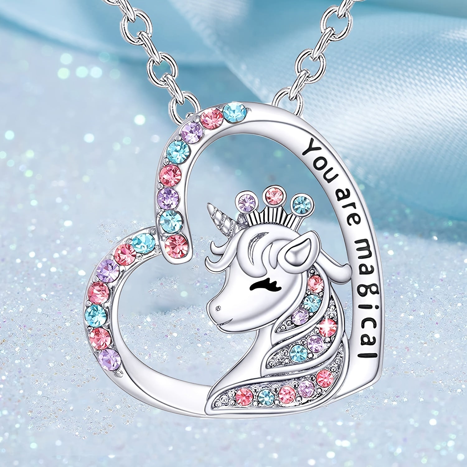 Girl Magical Lucky Unicorn Necklace Earrings Set Kids Accessories