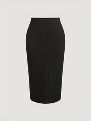  Ribbed High Rise Slim Fit Midi Skirt