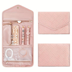 Foldable Solid Faux Suede Jewelry Bag Large Capacity Travel Portable Jewelry Sto