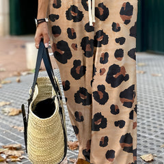  Leopard Print High Rise Wide Leg Trousers