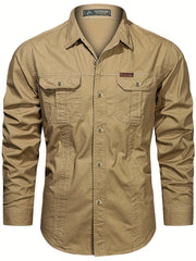 Men's Long Sleeve Cargo Shirt with Pockets for Spring Autumn