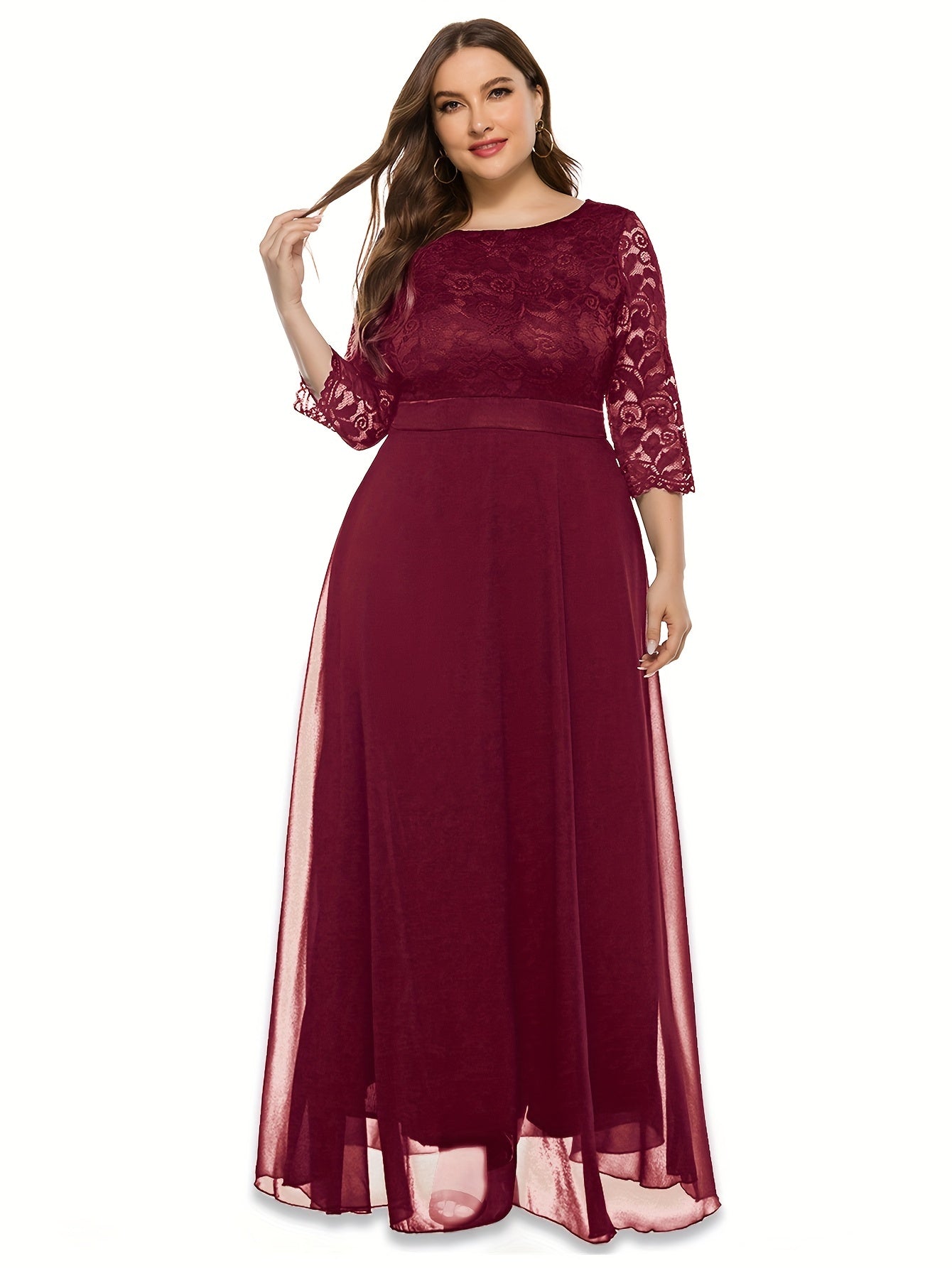  Lace Half Sleeve Round Neck Bridesmaid Dress