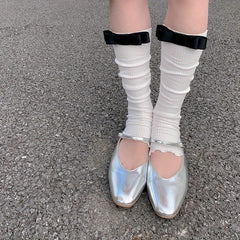 Bow Rib Knit Leg Warmers Knee High Socks Women's Stockings