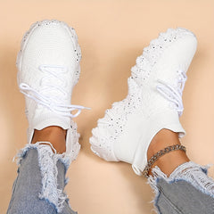 Women's Breathable Knit Sock Sneakers Casual Lace Up Sport Shoes