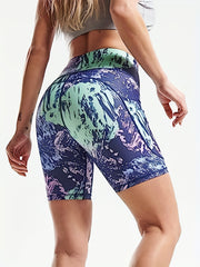  Leopard Print Wide Waistband Biker Shorts