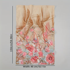 Rose Print Chiffon Scarf Thin Silk Wrap Hijab Sunscreen Shawl