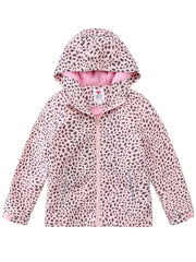 Girls Leopard Print Hooded Jacket Waterproof Windproof Fleece Lining
