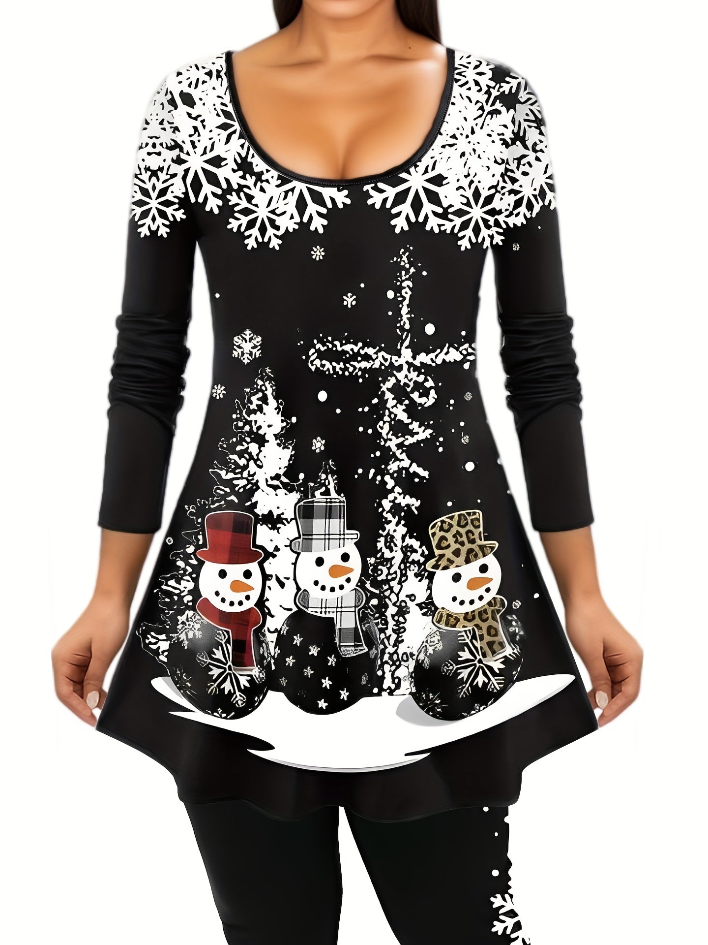  Christmas Snowman & Snowflake Tunic Top & Leggings