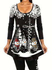  Christmas Snowman & Snowflake Tunic Top & Leggings