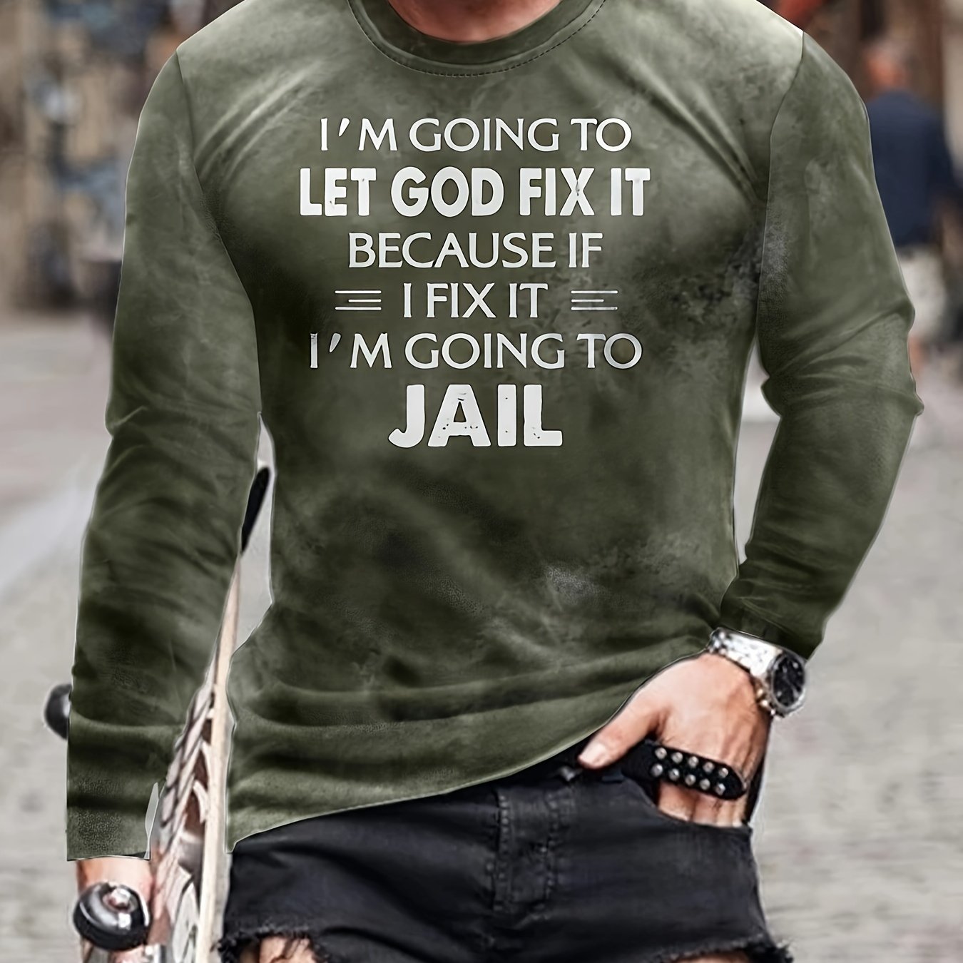 Letters Print Men's Long Sleeve Novelty T-shirt for Autumn