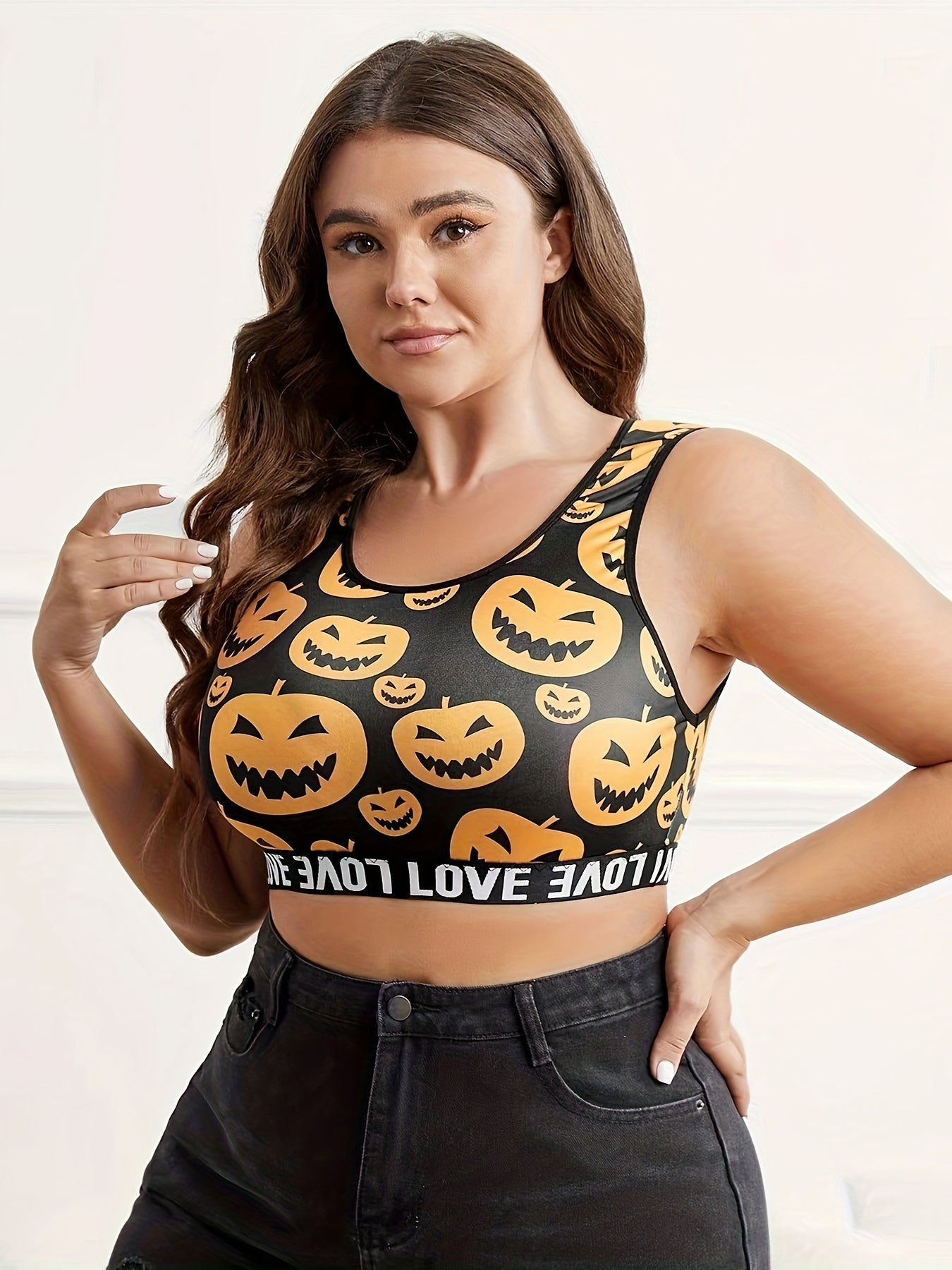  Pumpkin Print Seamless Bralette