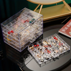 Earring Jewelry Storage Box Drawer Organizer Lattice Transparent Box