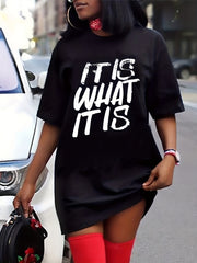 Women's Plus Letter Print Short Sleeve T shirt Dress
