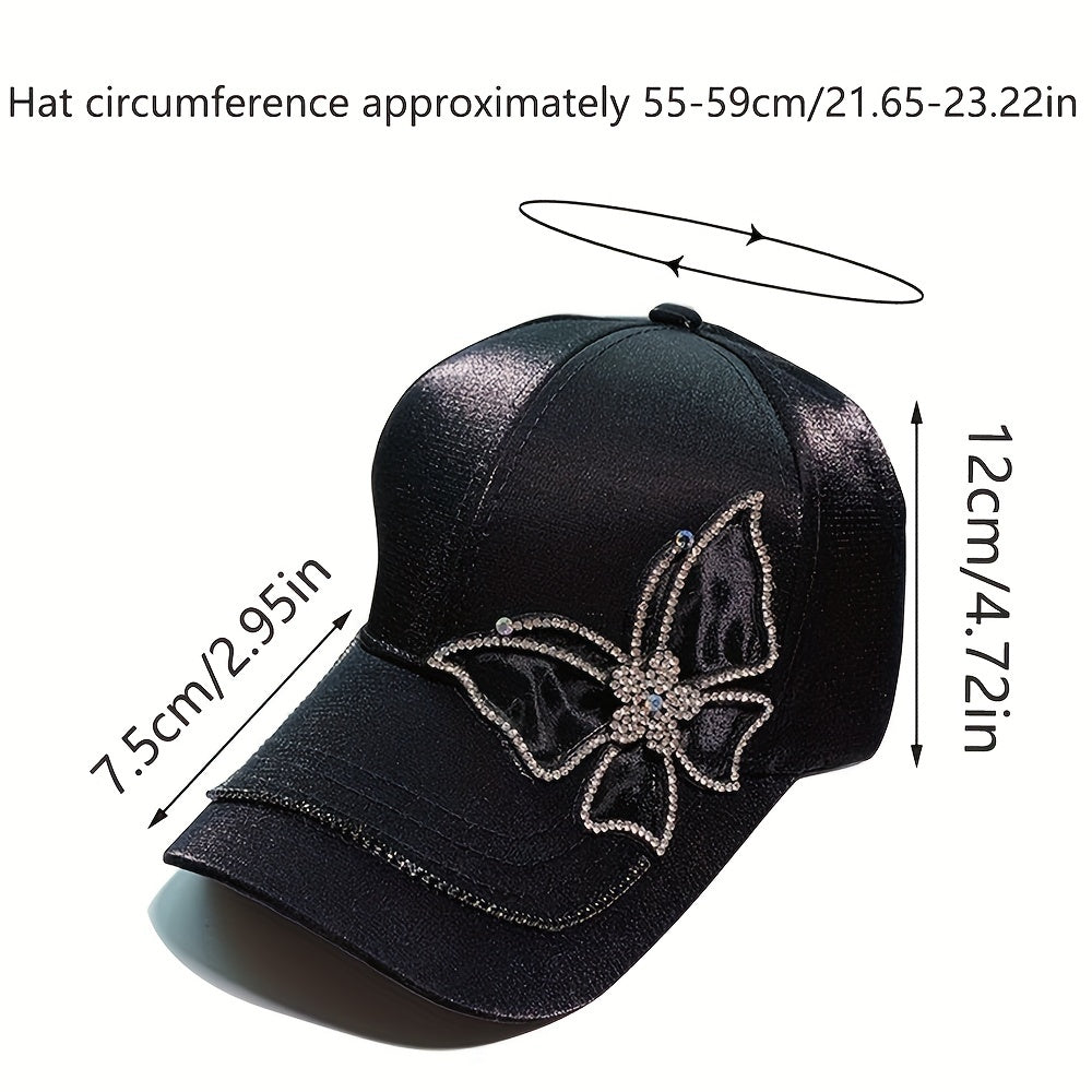 Rhinestone Butterfly Patch Baseball Cap Adjustable Sun Hat Women