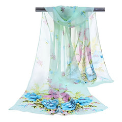 Flower Print Silk Scarf Beach Sunscreen Chiffon Wrap Women Hair Accessory