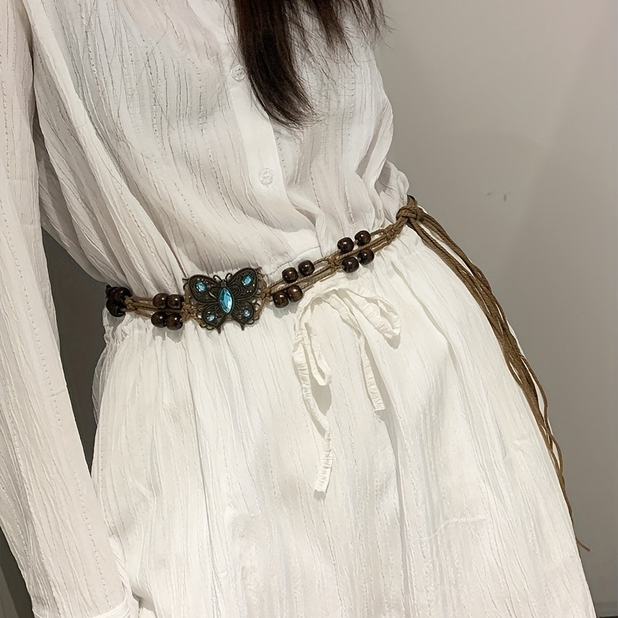 Boho Butterfly Flower Sash Belt Metal Hollow Waistband Vintage Bowknot Girdle