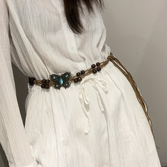 Boho Butterfly Flower Sash Belt Metal Hollow Waistband Vintage Bowknot Girdle