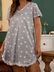  Star Print Lace Trim V Neck Sleep Tee Dress