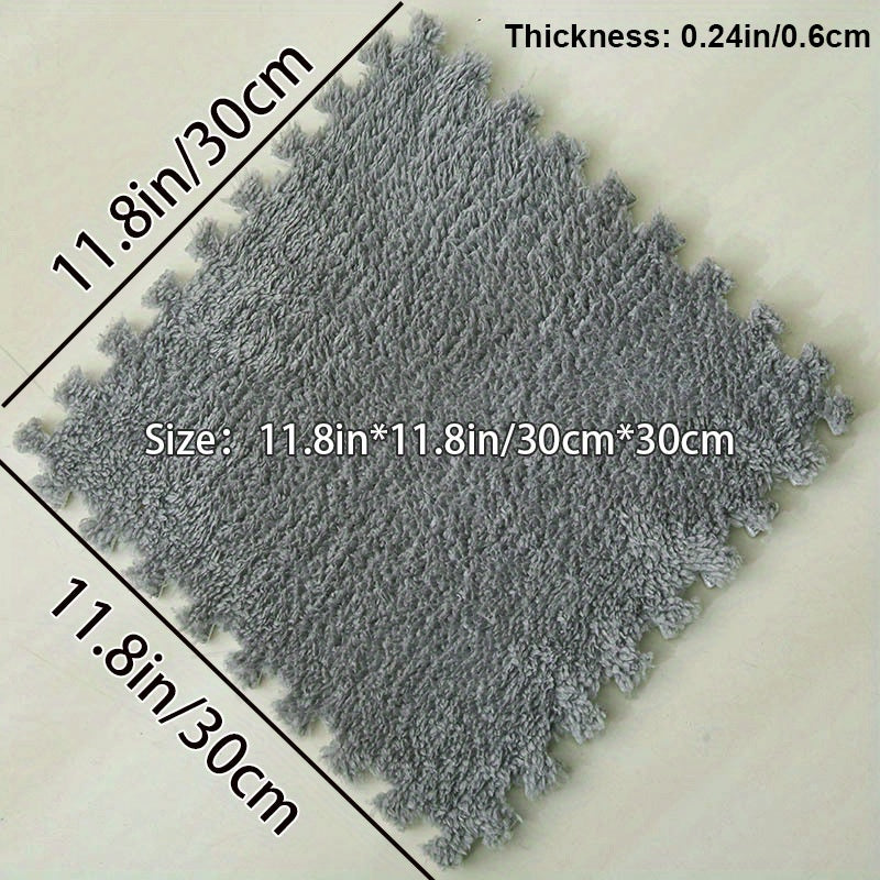 6pcs Interlocking Shaggy Soft Foam Mat Anti-slip Area Rugs