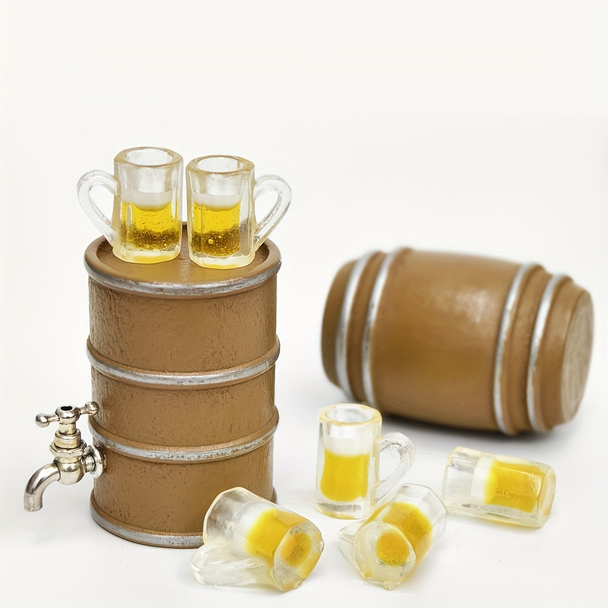 1:12 Scale Wooden Beer Barrel Set with Taps Realistic Dollhouse Accessories