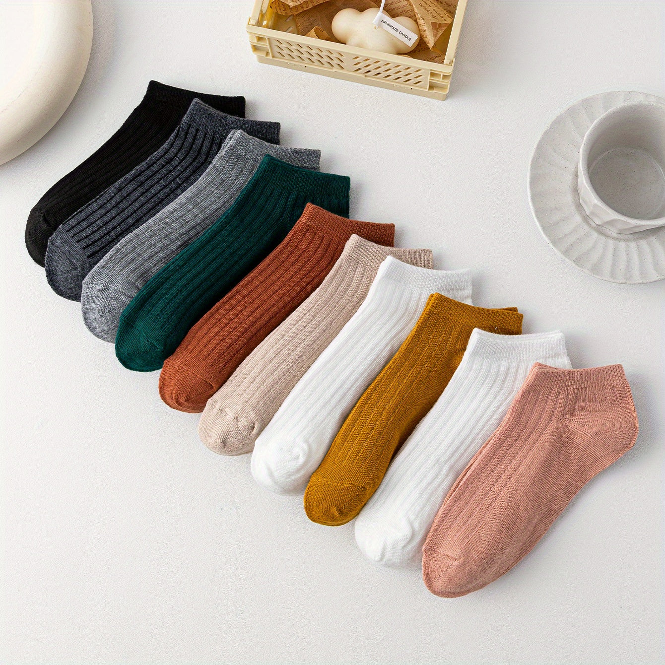 10 Pairs Solid Ankle Socks Lightweight Crew Sports Socks Women's Stockings