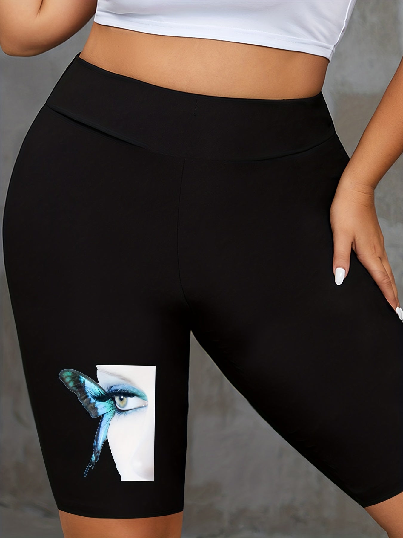  Women's Graphic Print High Rise Skinny Fitness Shorts