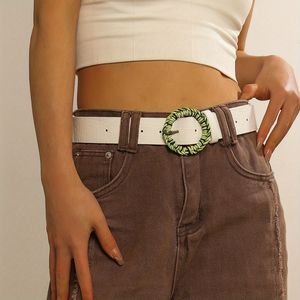  Stylish PU Leather Crocodile Pattern Embossed Belt for Women