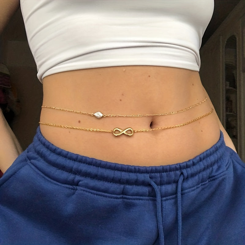 Faux Pearls Beads Thin Waist Chain Summer Beach Body Chain Accessories