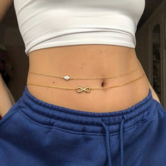 Faux Pearls Beads Thin Waist Chain Summer Beach Body Chain Accessories