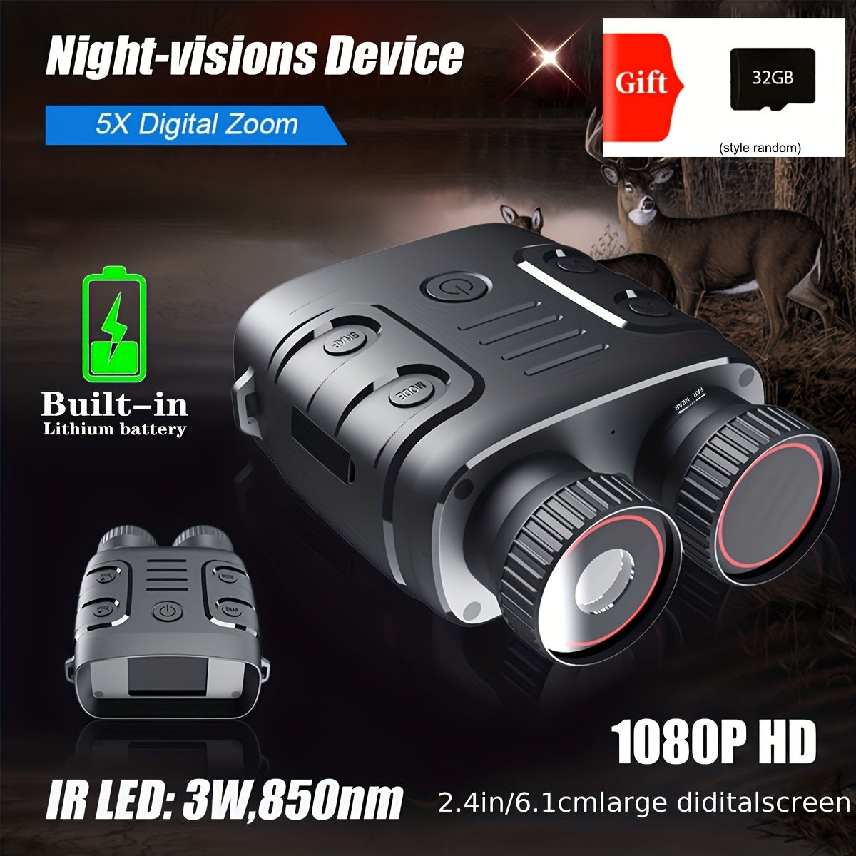 R18 Rechargeable Binocular Night Vision Device 5X Zoom Waterproof