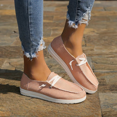 Women's Canvas Lace Up Walking Sneakers Low Top Flat Loafers