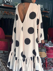  Polka Dot Print Long Sleeve Smock Dress