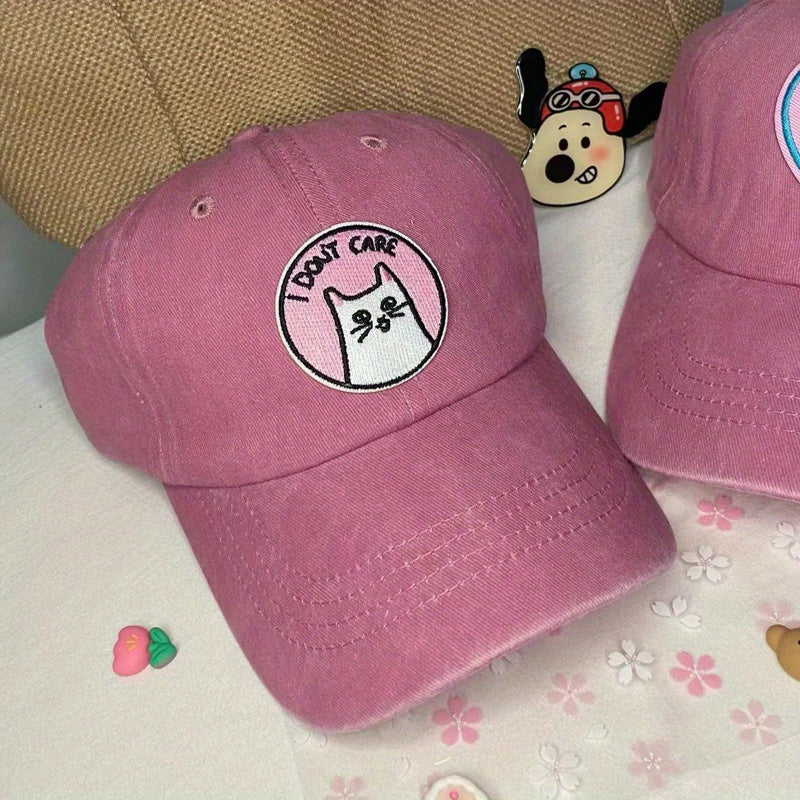 Embroidered Cartoon Cat Pink Heart Label Patch Sun Hat