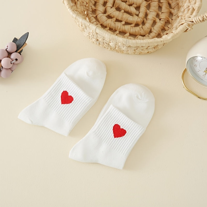 Red Heart Pattern Socks Elastic Ribbed Mid Tube Women's Stockings
