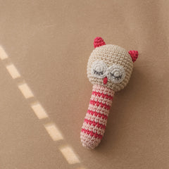 Crochet Owl Rattle Teether Toy with Bell, 3D Details