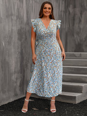  Ditsy Floral Print Butterfly Sleeve Maxi Dress