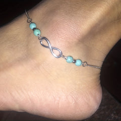 Round Turquoise Beads Chain Anklet 8 inch Foot Jewelry