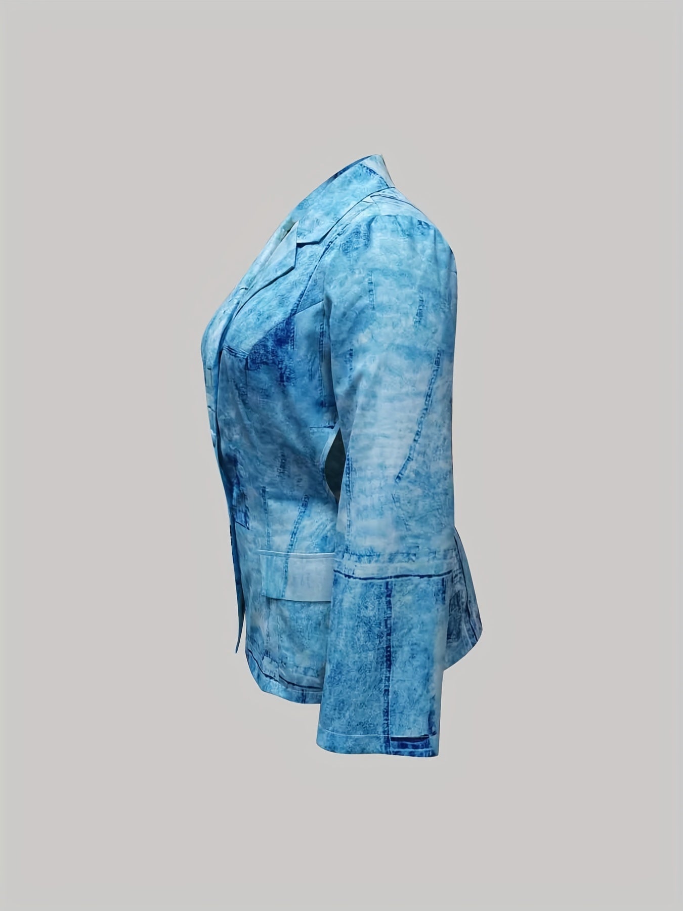  Denim Print Button Up Blazer