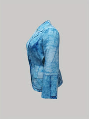  Denim Print Button Up Blazer
