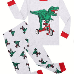 2pc Dinosaur Graphic Print Long Sleeve T shirt & Pants Pajama Set for Boys